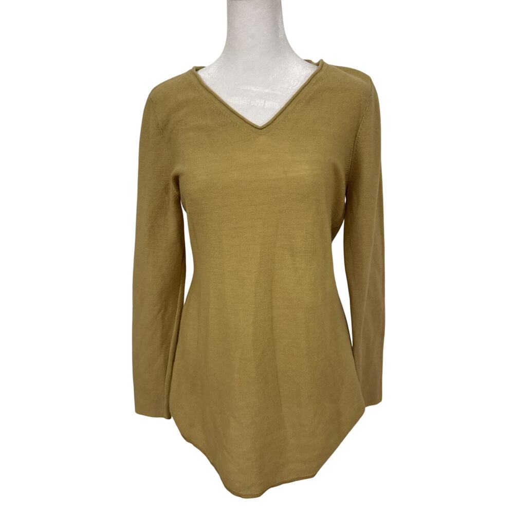 Eileen Fisher Woman’s Mustard Yellow/ Green 100% Merino Wool Size M FLAW
